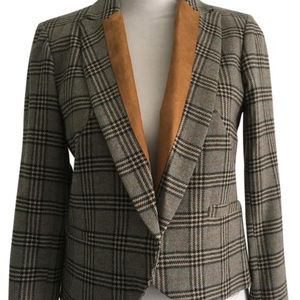 Sueded Lapel Plaid Riding Blazer L